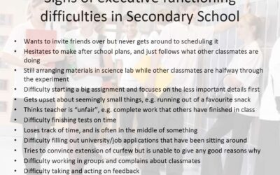 Signs of Executive Functioning difficulties in Secondary School